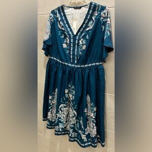 BloomChic Teal and White Patterned Women’s  Dress Size 18-20